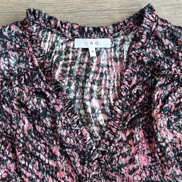 IRO Eleen Sheer Blouse Black & Pink Spotted Silk Blend Women's 36 / Small - Picture 6 of 12